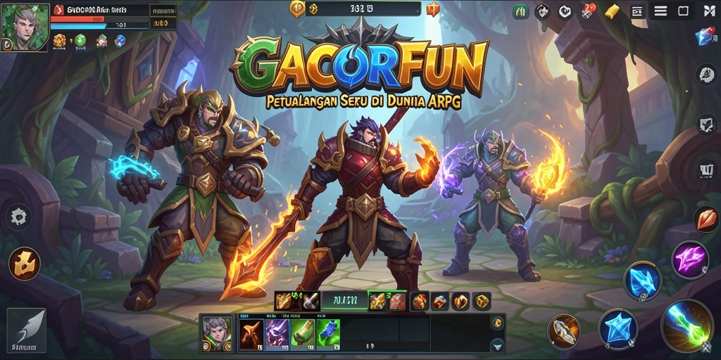 Screenshot GACORFUN menampilkan aksi pertempuran seru di dunia fantasi.