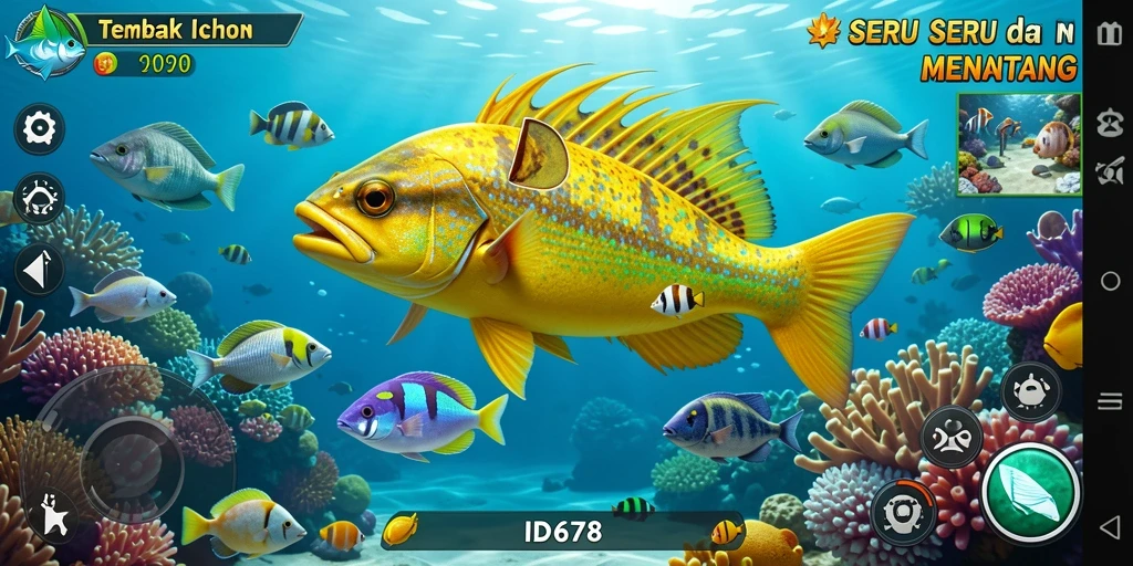 Tampilan permainan ID678 dengan aksi menembak ikan yang mendebarkan.