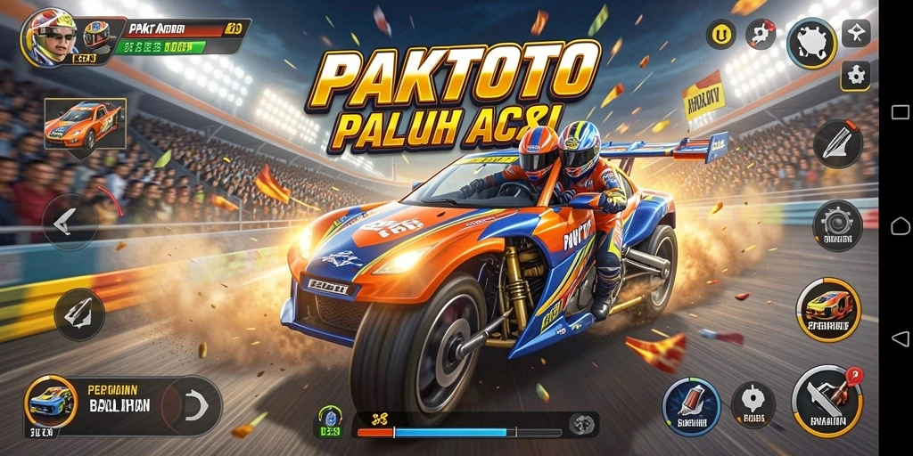 Tampilan permainan PAKTOTO dengan mobil balap di lintasan.