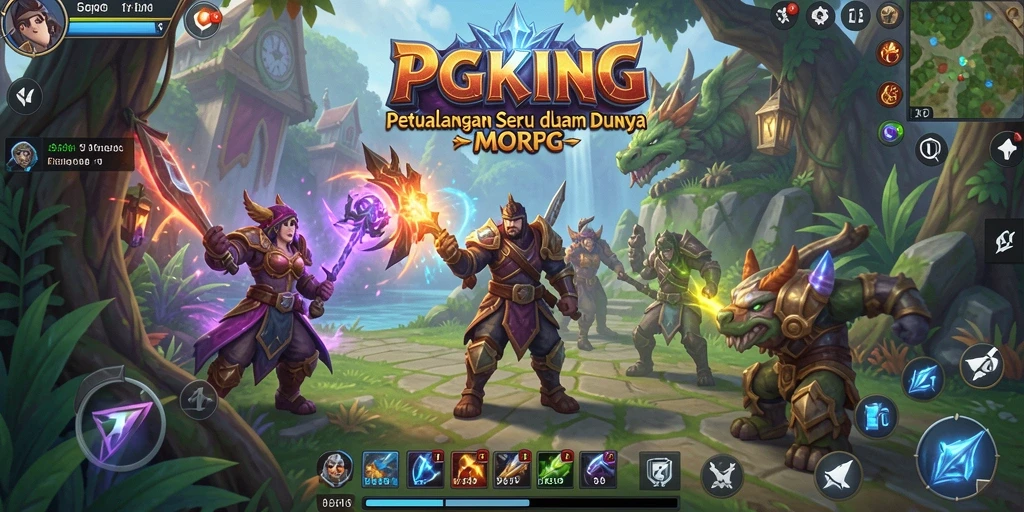 Screenshot PGKING menampilkan pertempuran epik di dunia MMORPG yang memukau.