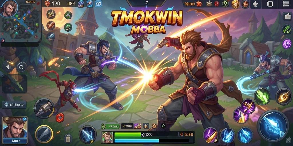 Tampilan gameplay seru dan strategi di arena MOBA TMOKWIN.