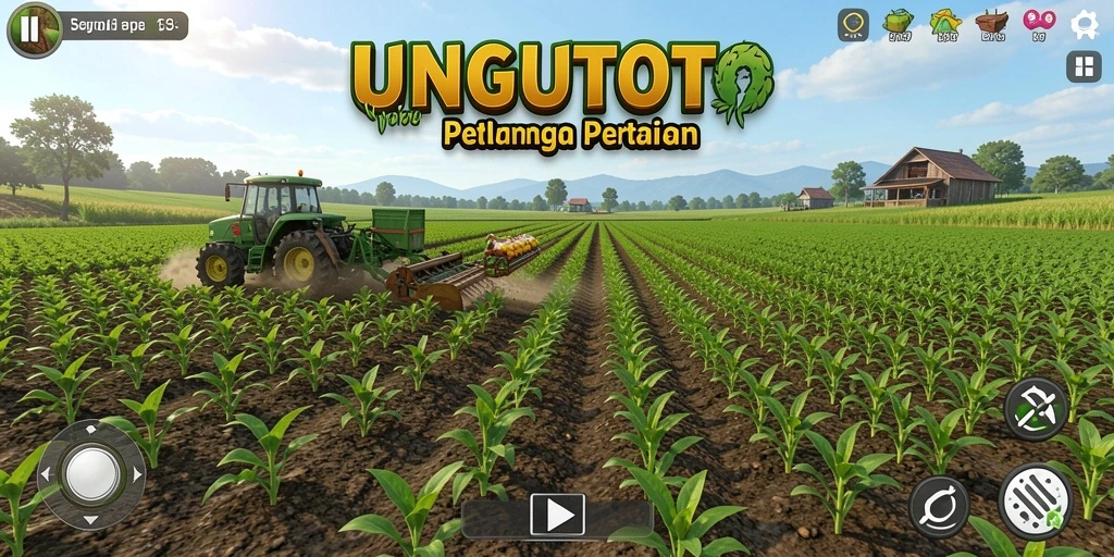 Screenshot gameplay UNGUTOTO menampilkan lahan pertanian yang hijau dan subur.
